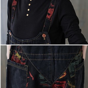 Black Denim Print Overall / ブラック デニム オーバーオール