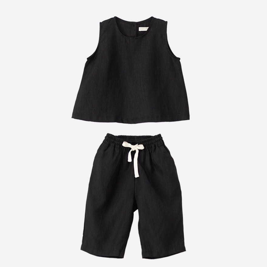 その他 son and daughter Koa Linen Sets 3-4y son and daughter】Koa Linen Sets - Black | RIRIBELL