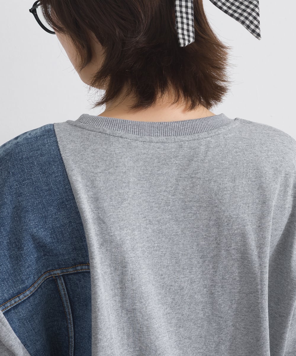 D262104 デニム切替デザインTシャツ / Denim Panel Design T-shirt