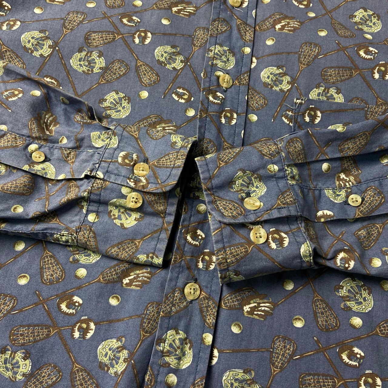 90年代 DOCKERS ドッカーズ ラクロス柄 コットン 総柄シャツ メンズL