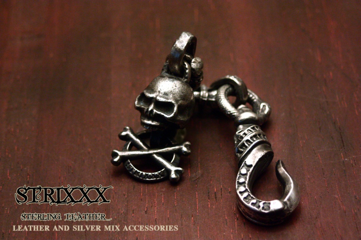 14 ミドルスカル＆クロスボーンキーチェーン | STRIXXX sterling leather