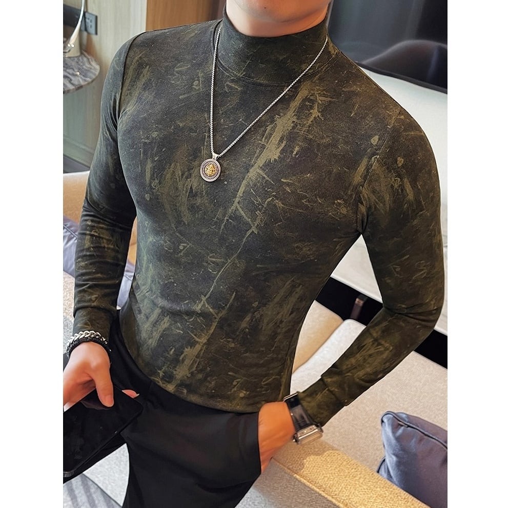 ハイネックタイトフィットジャガード長袖トップス 3color KA1260