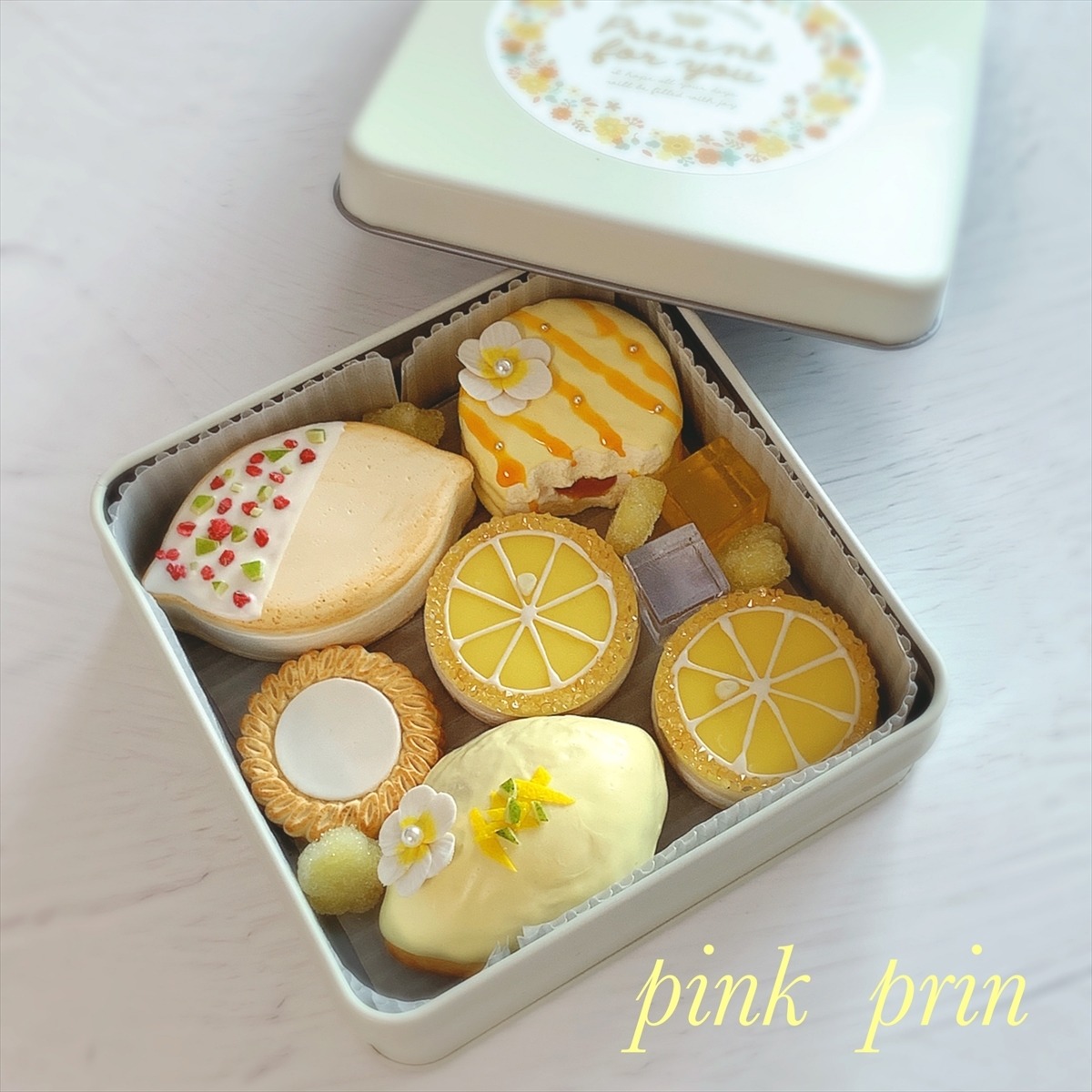 販売用 Pink Prinの クッキー缶シリーズ レモンスイーツ缶 Pink Prin ピンクプリン