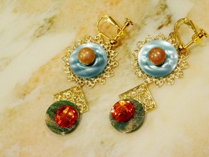 pierce/earring ゴールドxエメラルドブルー