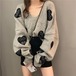 ハート 刺繍 ニット セーター GRAY グレー 韓国ファッション レディース ゆったり 長袖 プルオーバー ニットセーター 可愛い DTC-603315935807