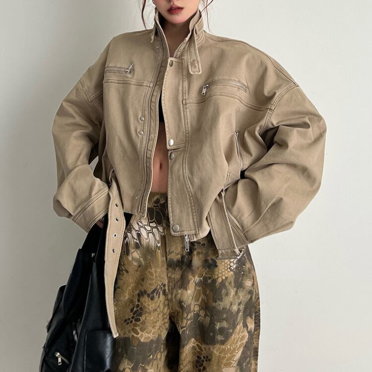 ミリタリーレトロテイストショート丈スタンドカラージャケット◆2col R30040