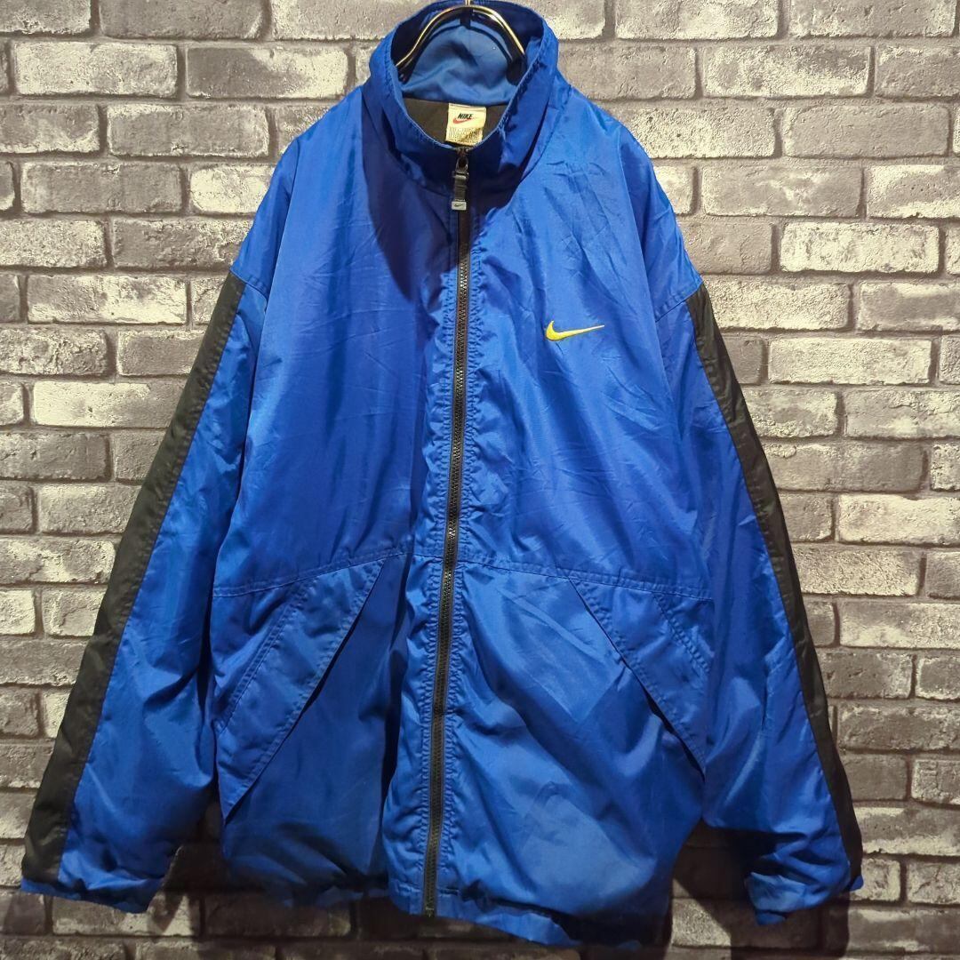 激レア/NIKE 中綿ナイロンジャケット90s バックロゴ刺繍 L 白タグ  