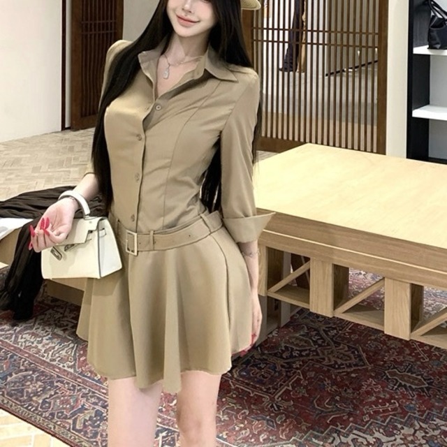 2色♡ベルト付きフレアシャツミニワンピース