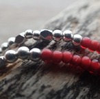 Mandi/マンディ Small A. Beads × Silver Necklace (60cm)(Red×Silver)