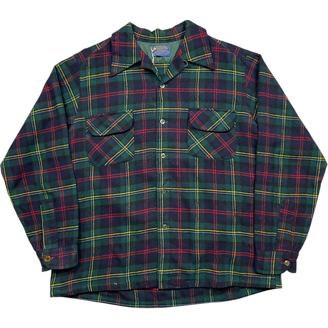 《L》 PENDLETON ペンドルトン ウールシャツ ボードシャツ 両胸ポケット タータンチェック 数箇所穴 ダメージ 有 USA製 70年代 vintage no.9977