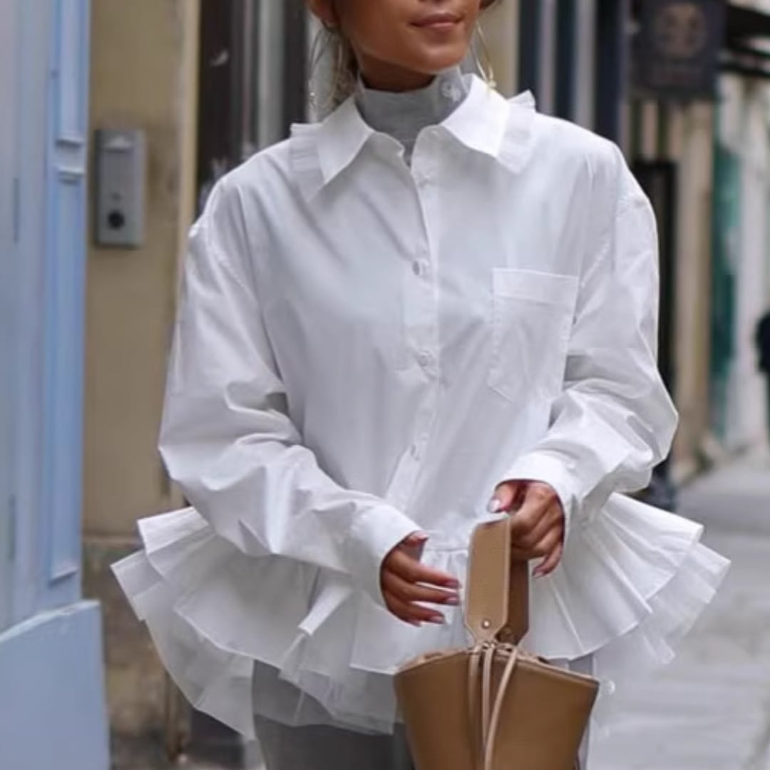 Tiered frill hem pleated collar blouse G988