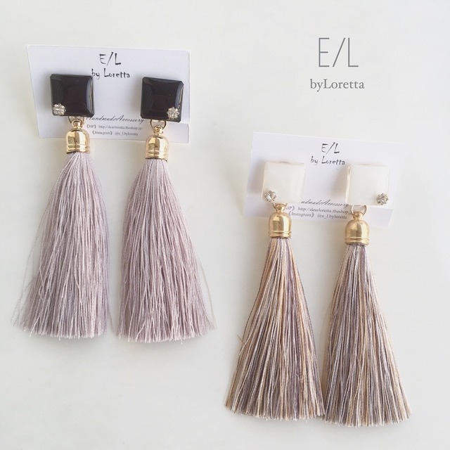 Color square long tassel pierce/earring