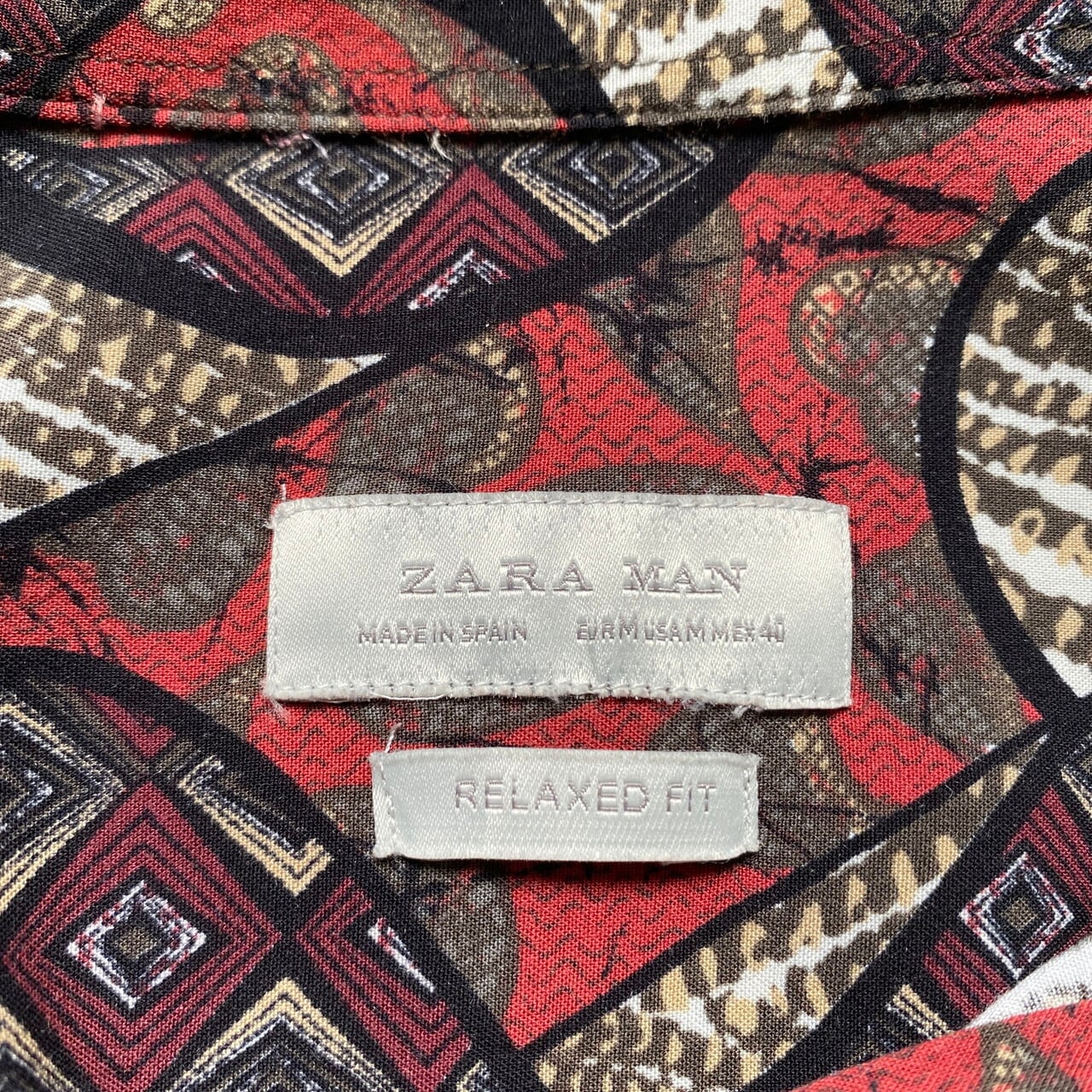 ZARA MAN 総柄 長袖シャツ メンズM 古着 レーヨンシャツ【長袖シャツ