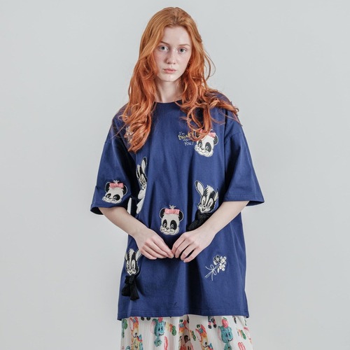 【7/6(日)21:00-7/9(水)12:00】KawaëKayo / リボンいっぱいbigTシャツ（ネイビー）