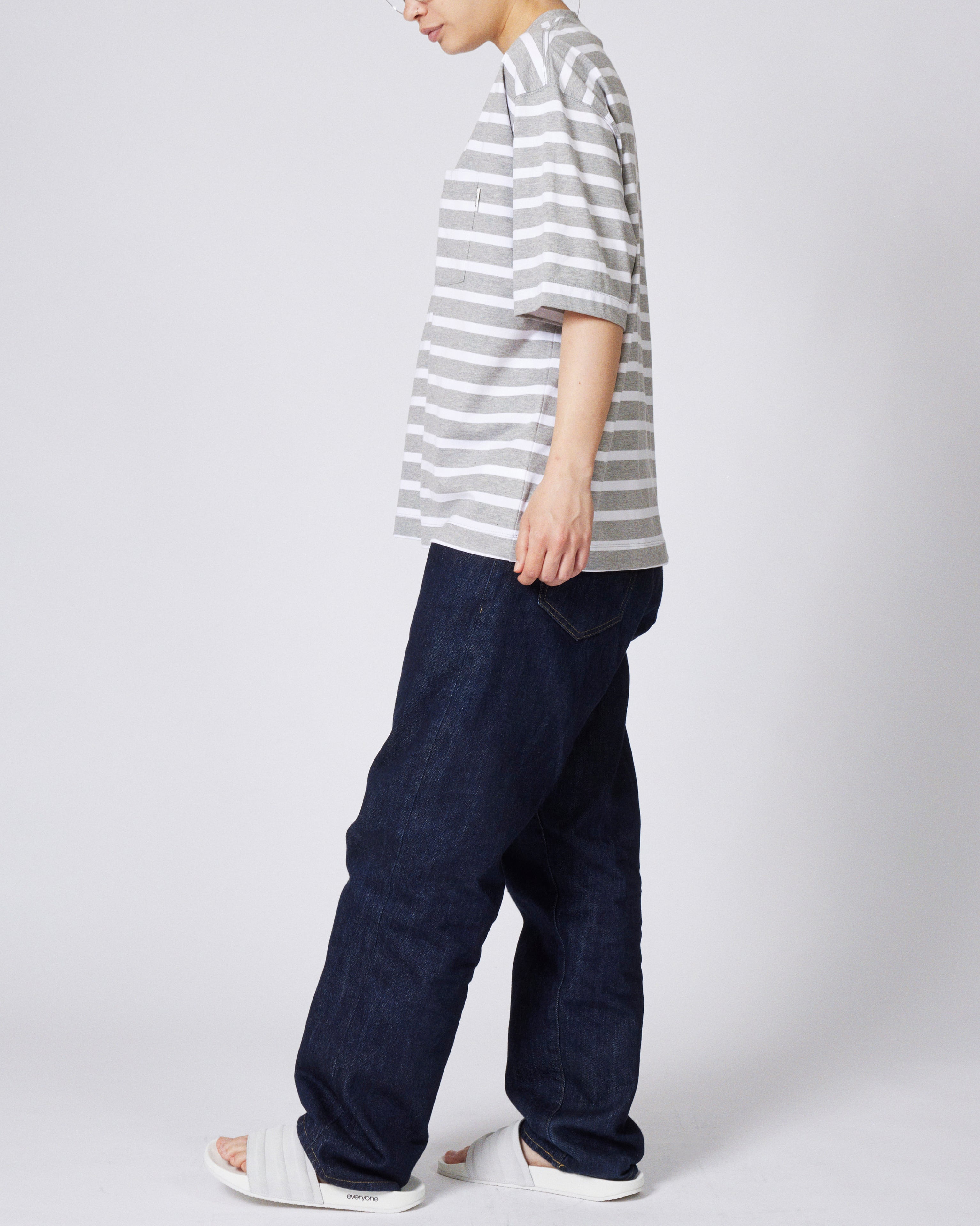 everyone high-gauge cotton border short sleeve tee shirt (GRAY
