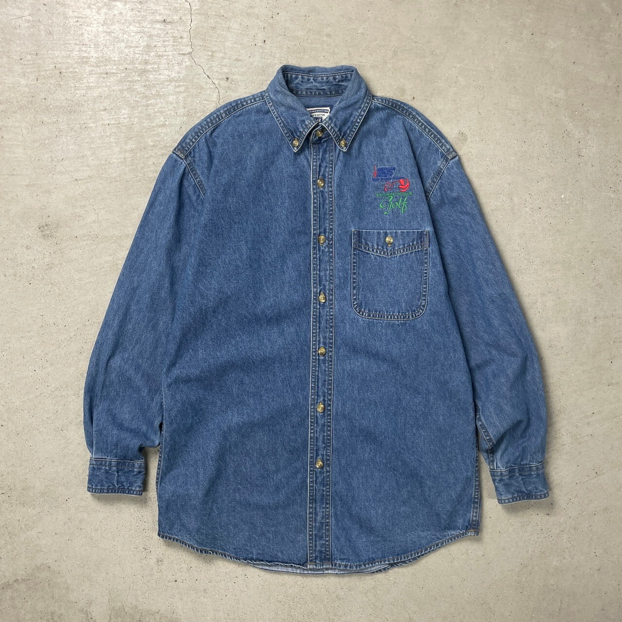 00年代 Lee DENIM COLLECTION リー 長袖 デニムシャツ 企業ロゴ刺繍 
