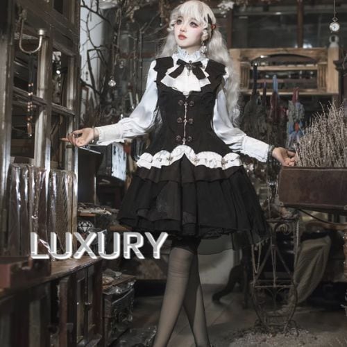 ゴスロリファッション ゴスロリ スカート + ベスト + ブラウス 3点