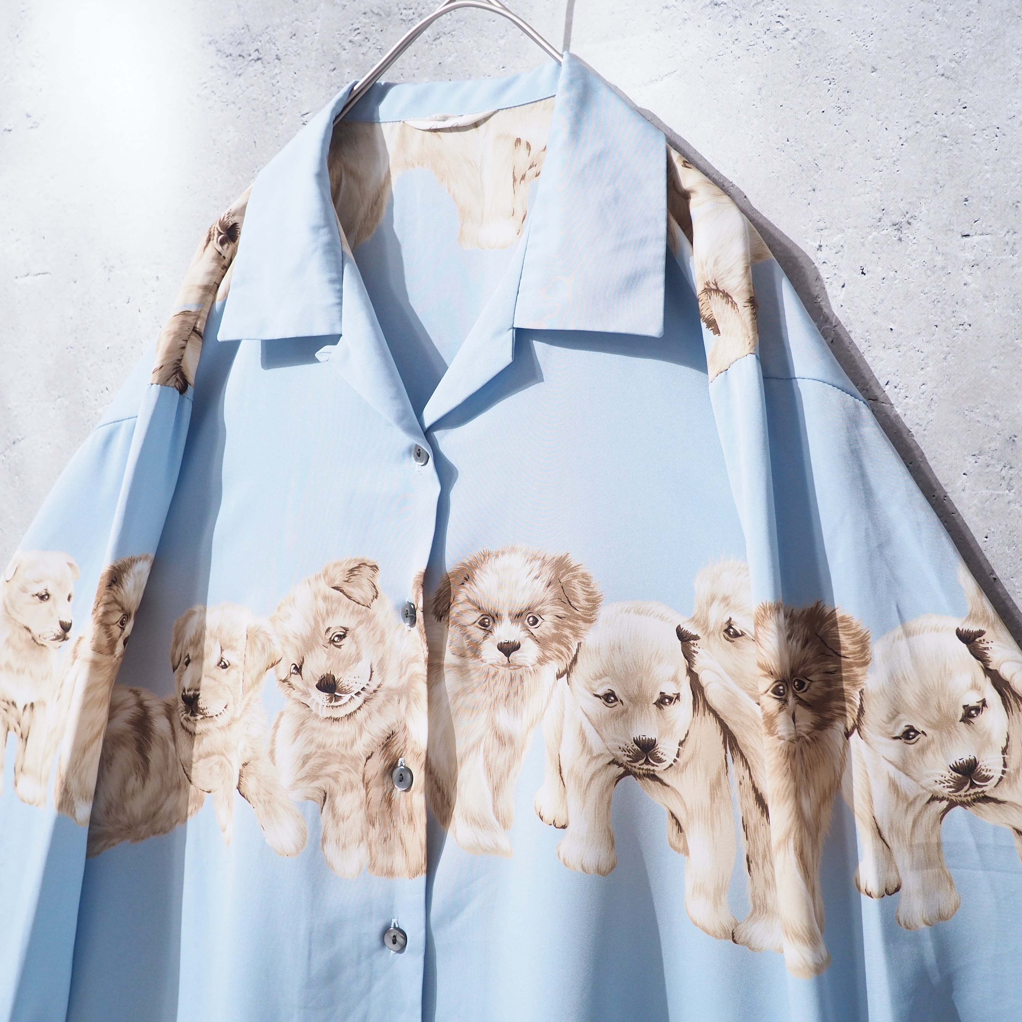 1980s Pretty Puppy Dogs printed vintage Open collar Shirt