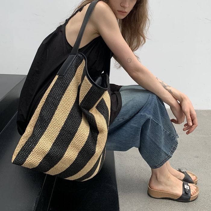 stripe woven shoulder bag 14597
