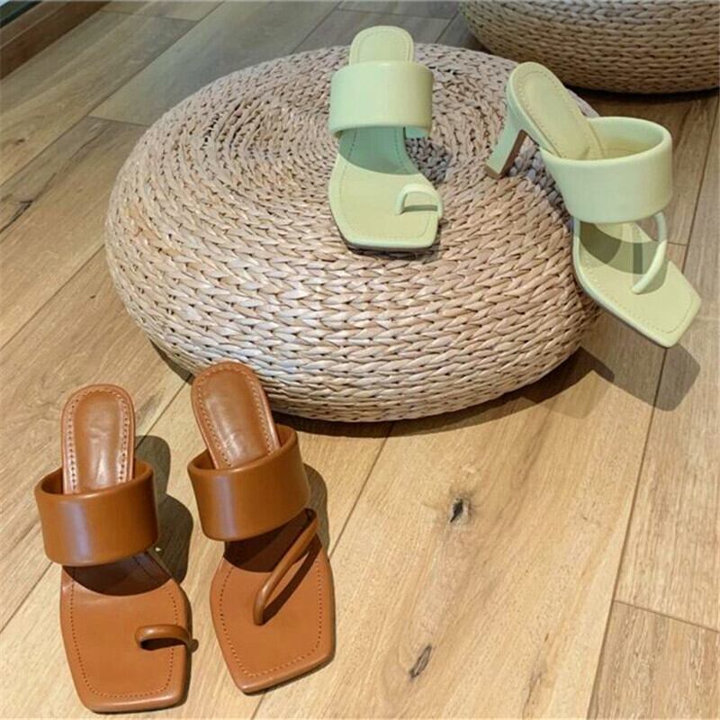 【新作】【送料無料】 アウトドアセクシースクエアヘッドレディヒールイエローブラウンオープントゥヒールサマーレディスリッパ 靴 シューズ ミュール 夏物 スクウェア 10b326887562823