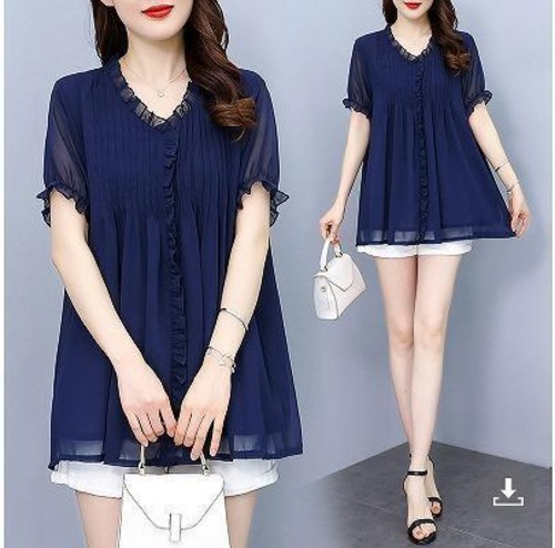 大きいサイズ レディース トップス　ブラウス　ブルー　春夏 秋 新品 半袖