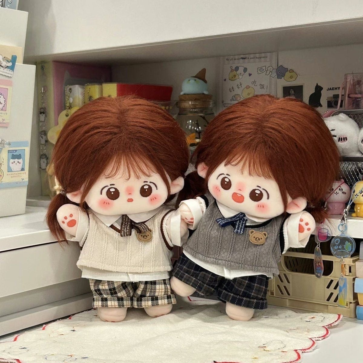 20cmぬいぐるみ用 学院風 制服 シャツ+パンツ+ニットベスト+蝶ネクタイ
