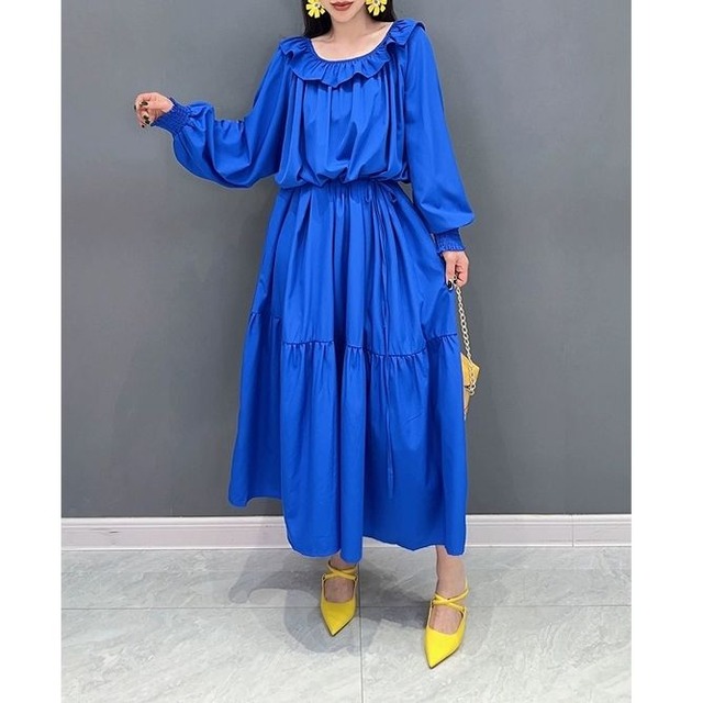 ROYAL BLUE FRILL DRESS M-9099