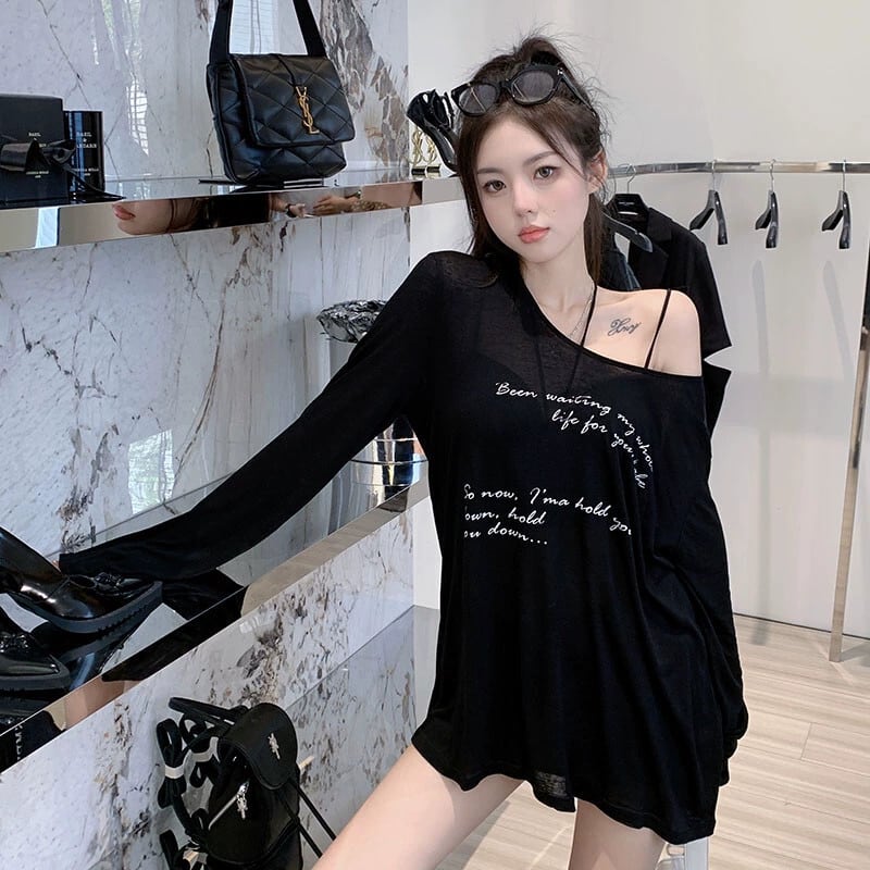 オフショルダー Tシャツ レディース 春 ミッドレングス ブラック