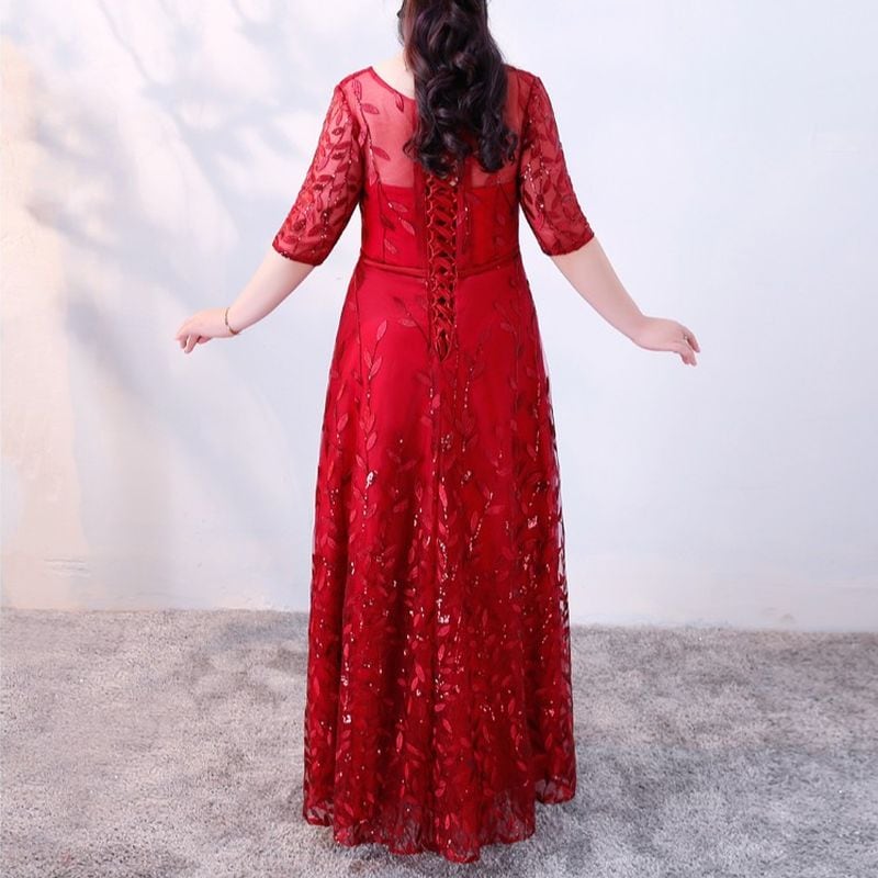 3XL〜7XL】リーフ柄七分袖シアードレス 2color D1608 | 演奏会