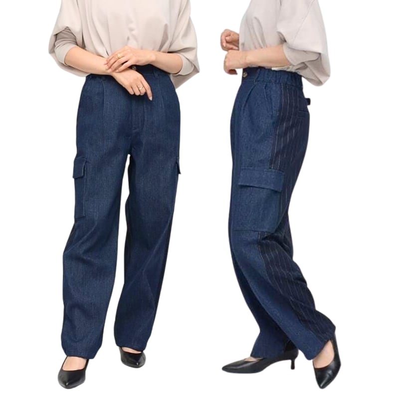 【 Praia 】バックストライプセミカーブデニム