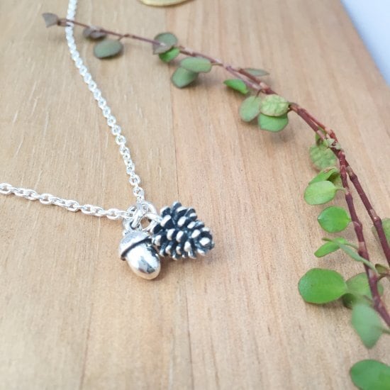 マツボックリ＋リトルどんぐり ネックレス 秋冬 ドングリ まつぼっくり