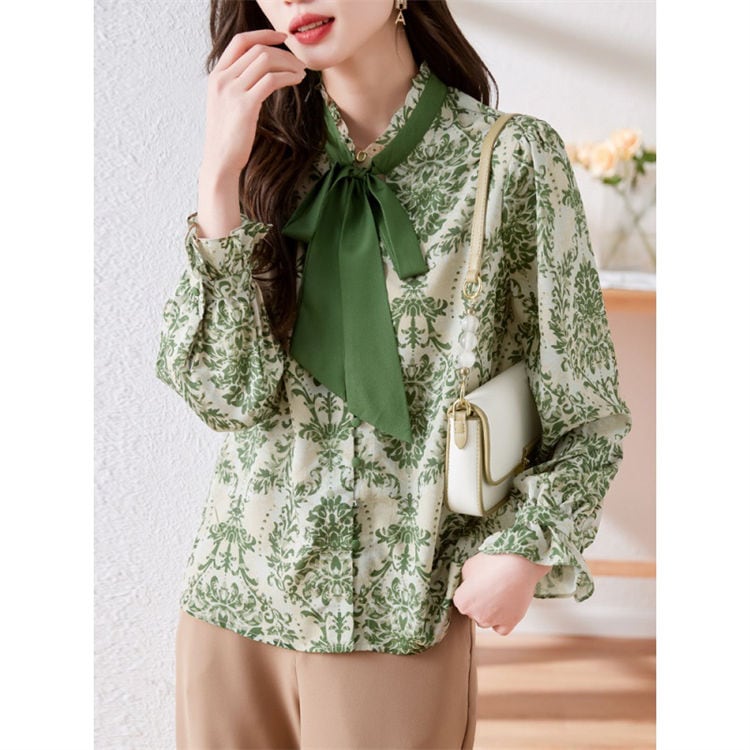 ブラウス レディース きれいめ 40代 花柄 リボン ボウタイブラウス 春