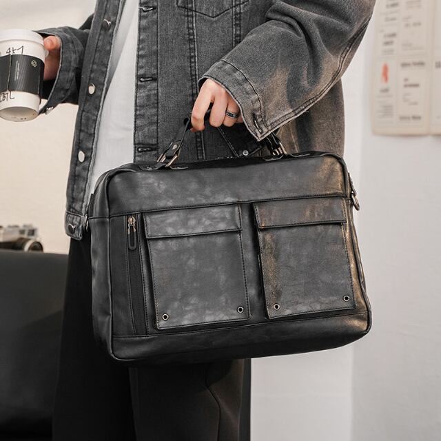 予約販売】ショルダーバッグ ビジネスバッグ 2WAY レトロ ポケット