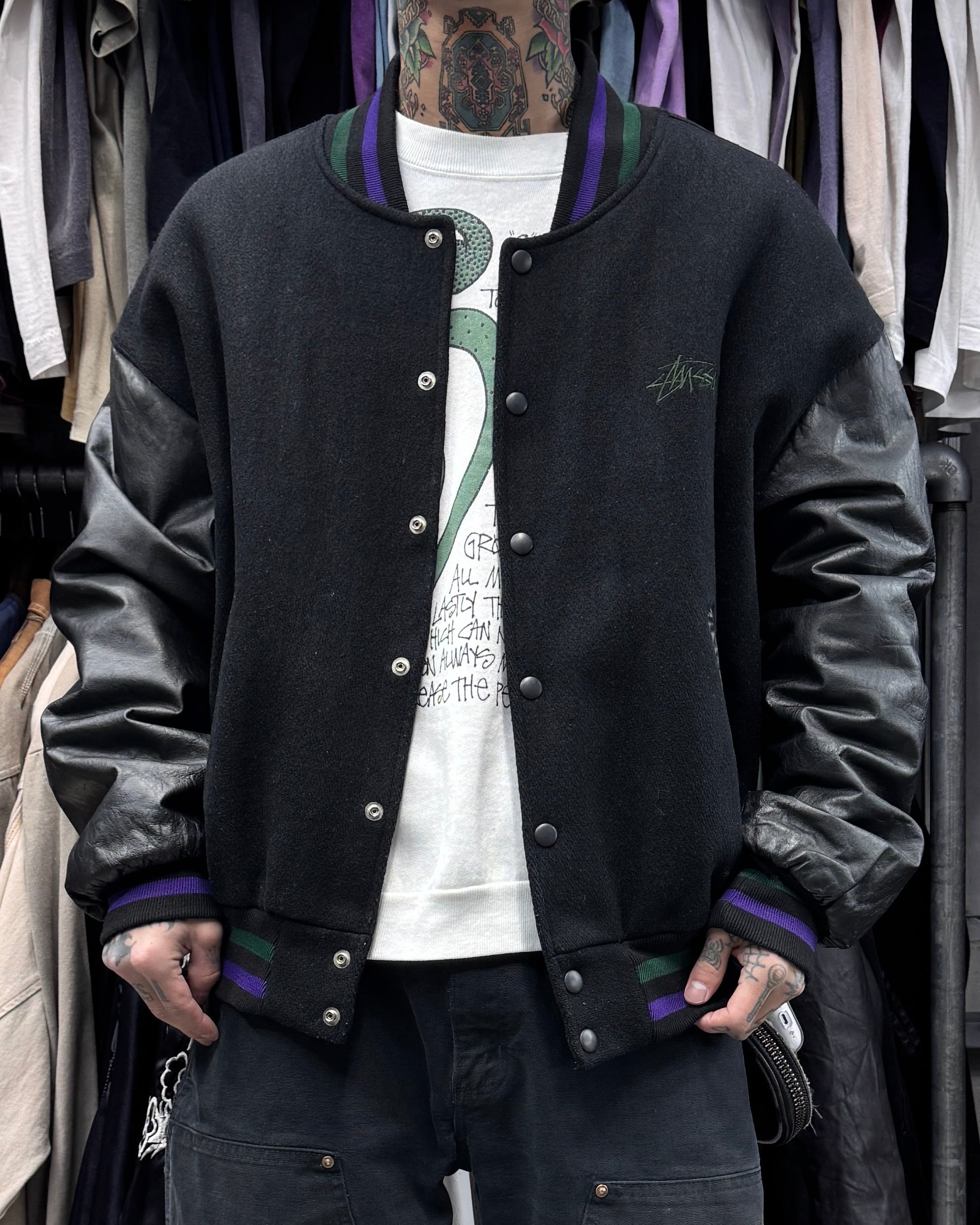 90s old stussy BURLY THREADS スタジャン Mサイズ Special!!】80's~90's old stussy ”BURLY THREADS” Varsity Jacket