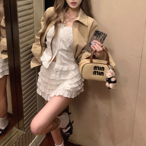 【3点セット】ジップブルゾン＋フリルベアトップ＋ティアードミニスカート ・75898