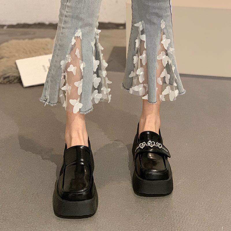 シングルサマーチェーン レッドスタイルスタンダードレザー 靴 シューズ レトロ 夏物 スクウェア フェイクシューズ26893444347