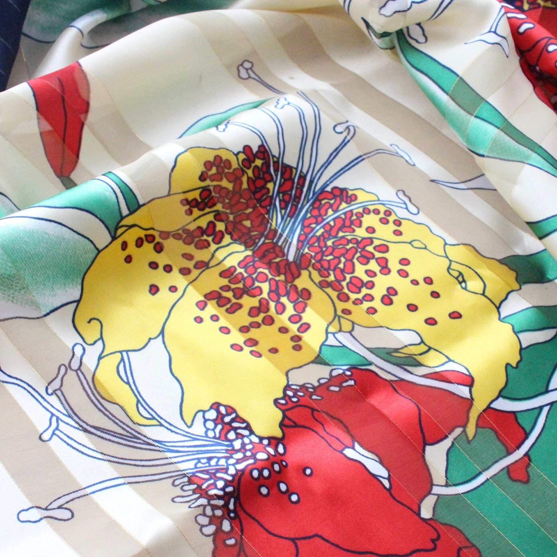 ユリ柄シアーストライプスカーフ【1279】