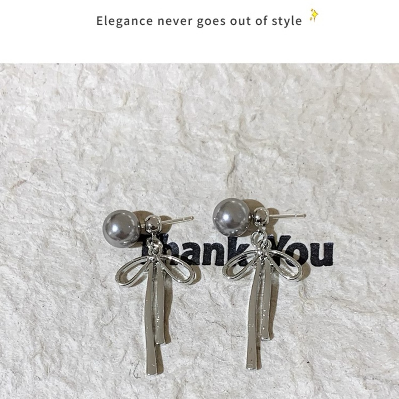 解体式イヤリング 多様使い ピアス ぴあす リボン パール 2点式 金属アレルギー 小ぶり シルバ針 金属アレルギー対応