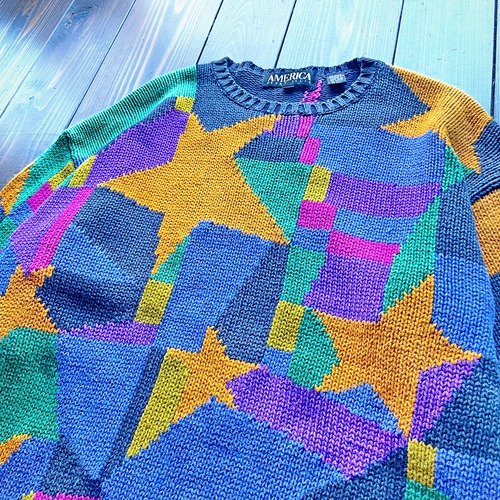 00s AMERICA PERRY ELLIS  Ramie × Cotton Knit Sweate /  Size LARGE
