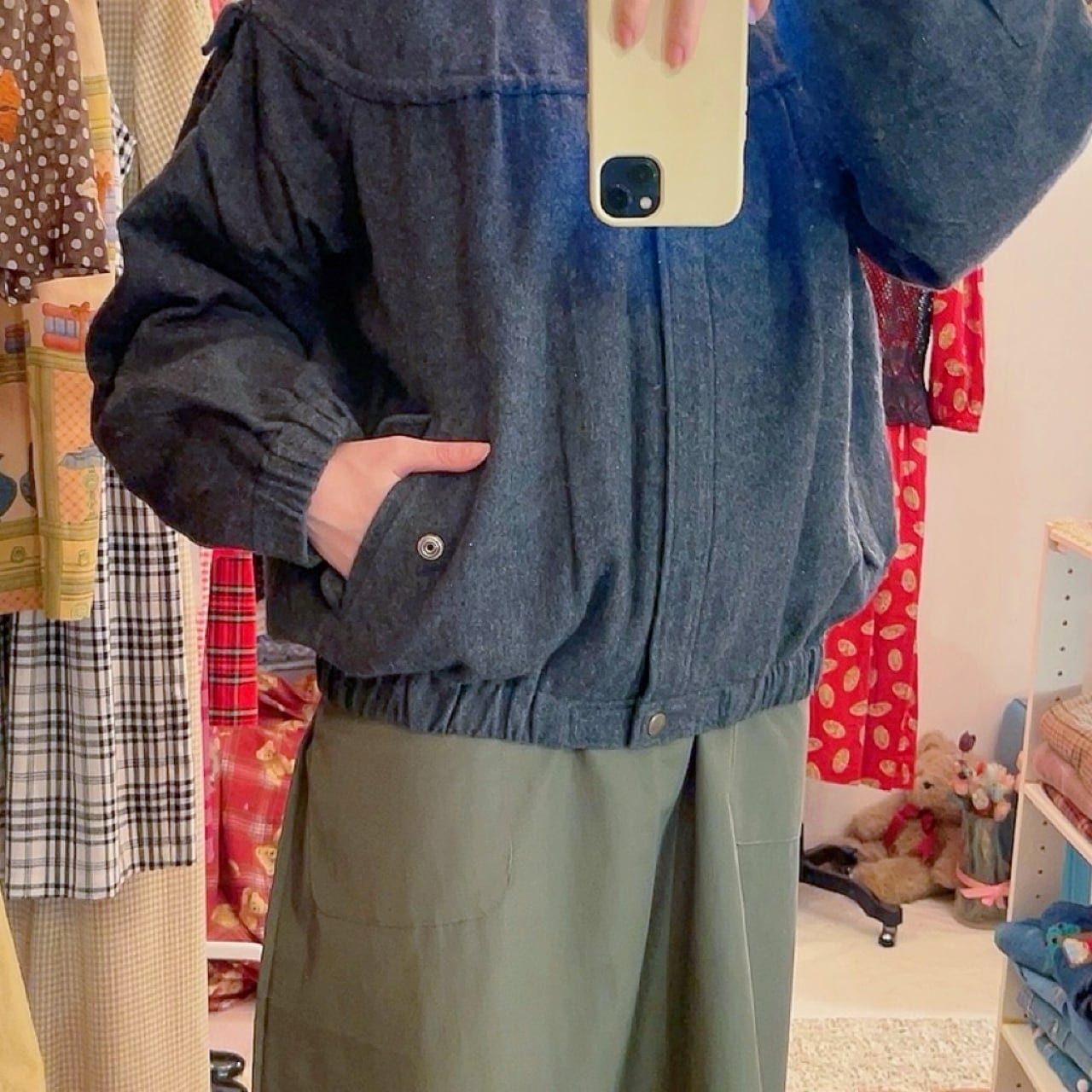 green check hoodie blouson