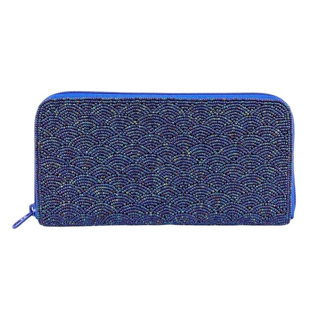 ビーズ刺繍長財布(#145 紺青海波柄)