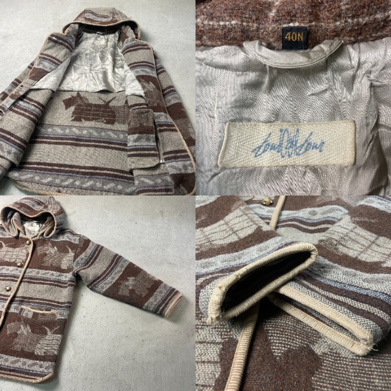 ウールラグジャケット ハーフコート 総柄 アニマル柄 レディース2XL 