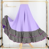 フラメンコ 衣装 ファルダ スカート 紫 ドット 水玉 白 黒 ラベンダー かわいい ボランテ フリル パープル系 ブラック系 フレア スカート ロングスカート ダンス衣装 ステージ衣装 大人 レディース 夏 コンサート エレガント おしゃれ ファッション ガーリー かわいいデザイン 柔らかい素材 シンプル