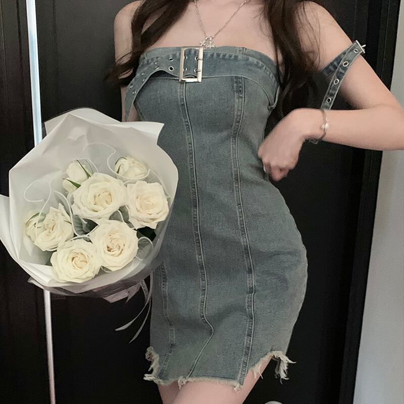 セクシーガールデニムチューブトップワンピース 300kcal