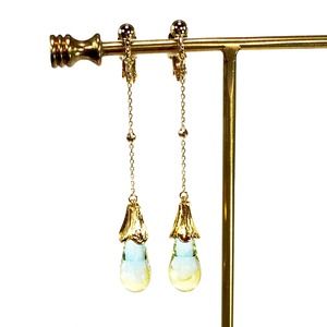 K10 ゴールドイヤリング  ガラスジュエリー  (ベビーブルー＆イエロー) / Maho de Maho