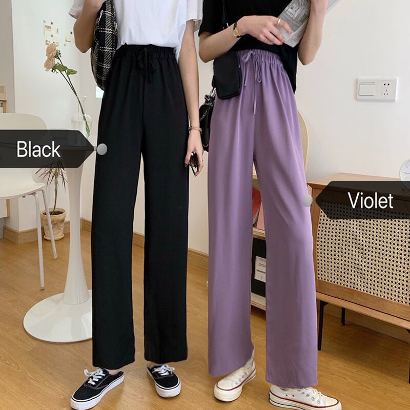 サマーパンツ ルーズ薄手カジュアルハイウェスト 夏物 パープル 試着室35751894961