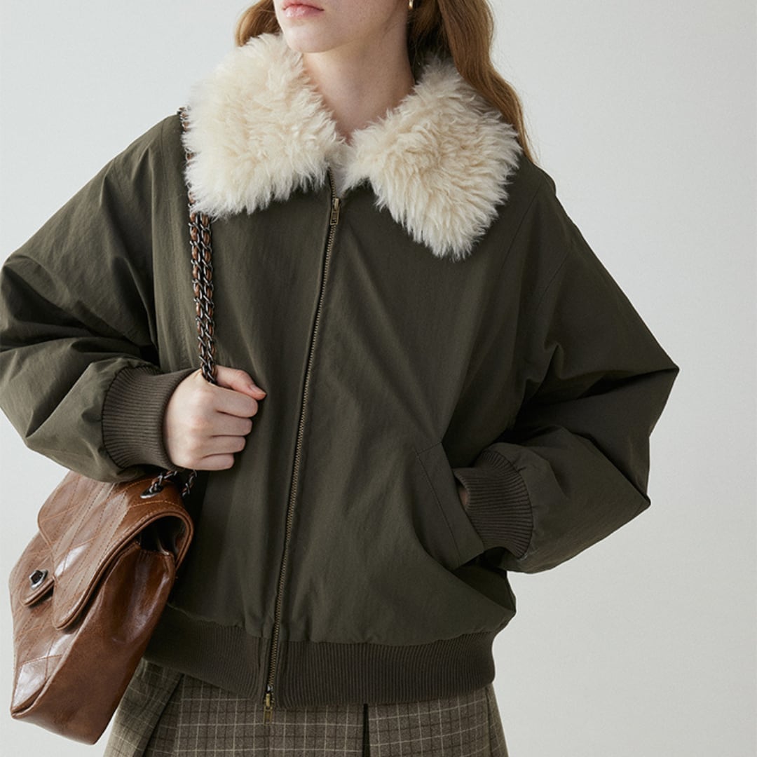 faux fur collar padded short jacket