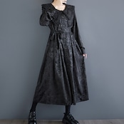 ジャガード ドールカラー ブラックワンピース 00035