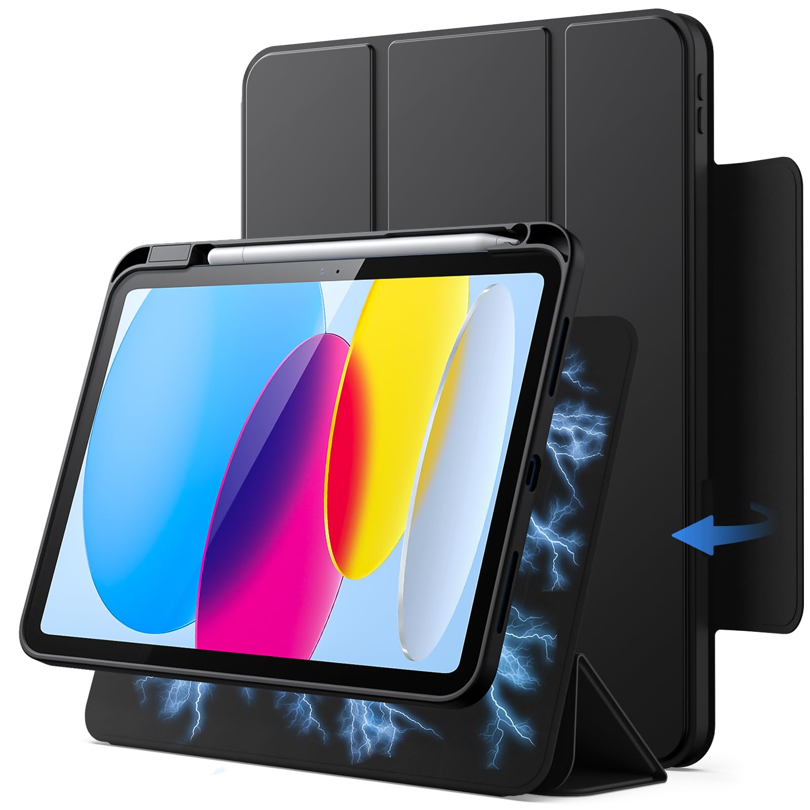 JETech iPad (A16) 第11/10世代用 磁気式着脱可能ケースカバー (ブラック)