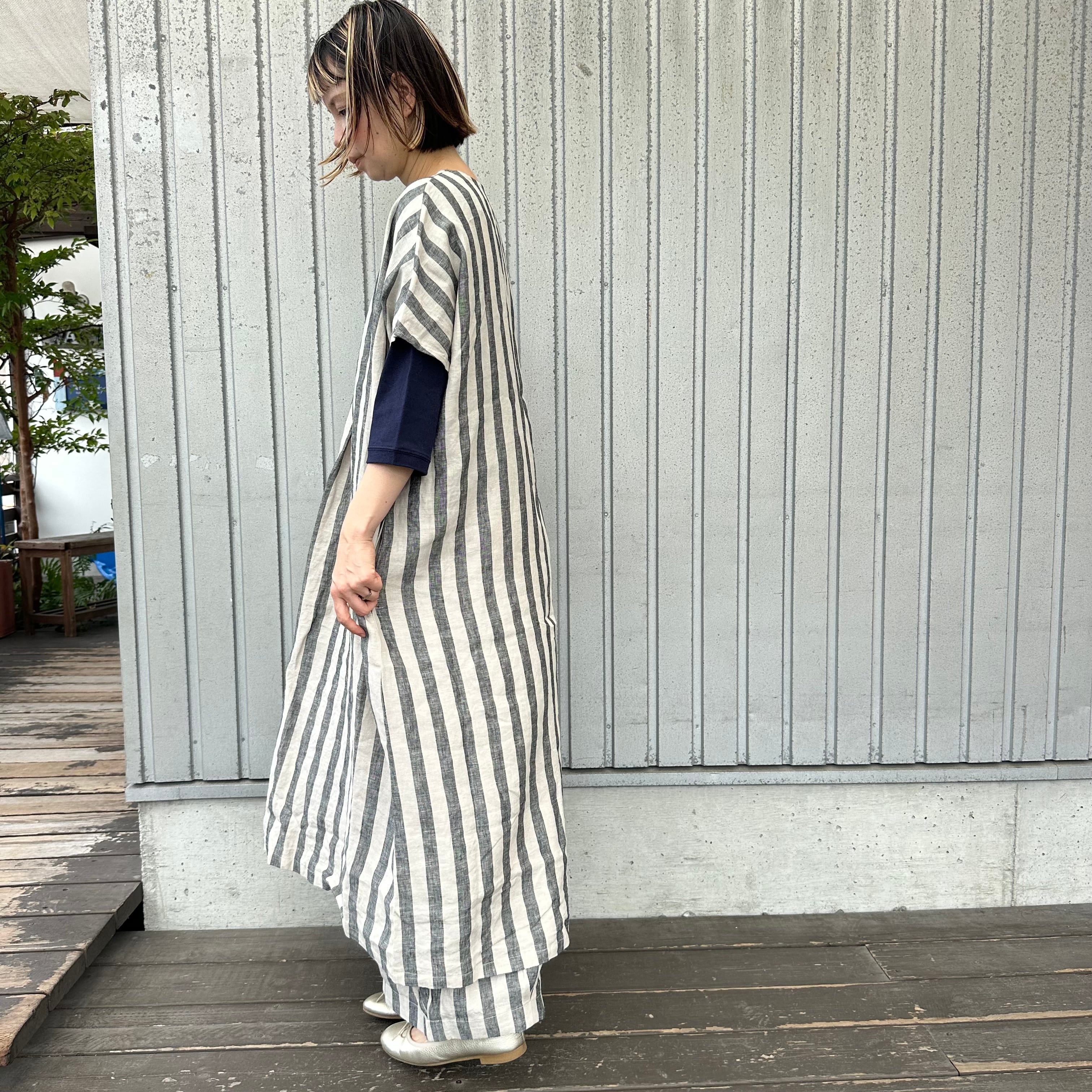 リネンストライプタックワンピース/blue willow/01EFP15448 | WACKY